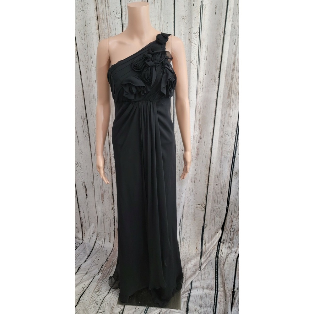 Women's 4 ABS Allen Schwartz One Shoulder Black 100% Silk Dress Cocktail Party